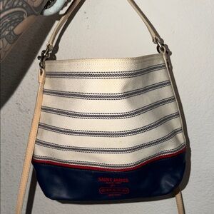 Coach Navy and Cream Striped Shoulder Bag